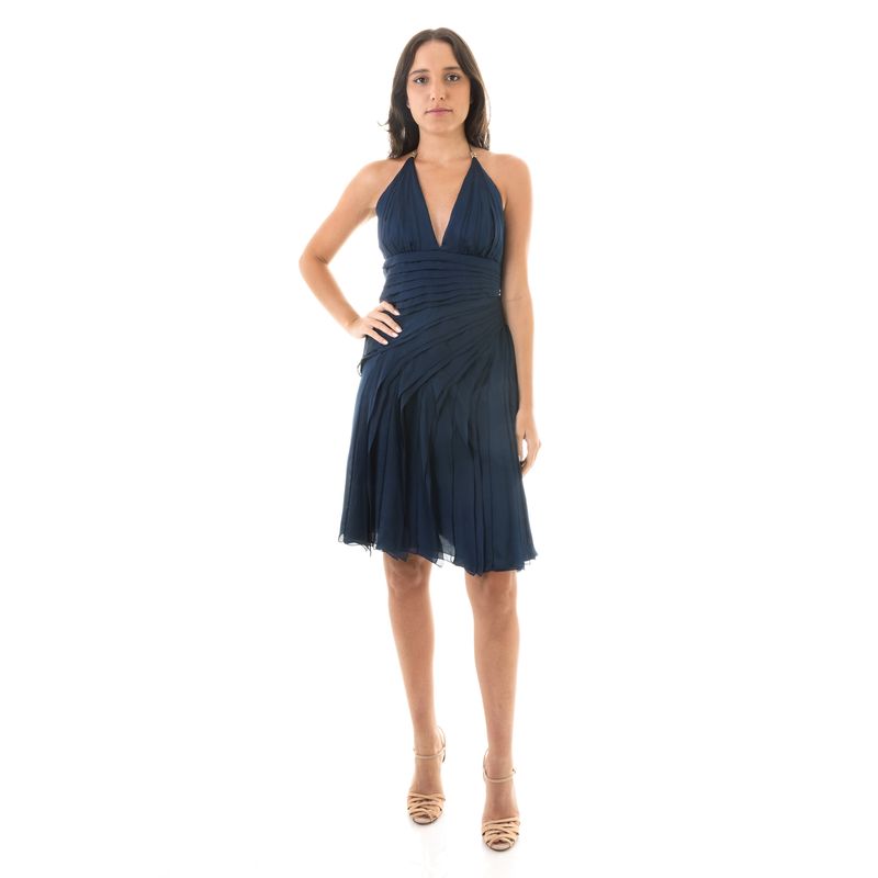 Vestido-Roberto-Cavalli-Babados-Azul-Marinho