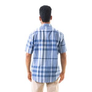 Camisa Burberry Quadriculada Azul Manga Curta