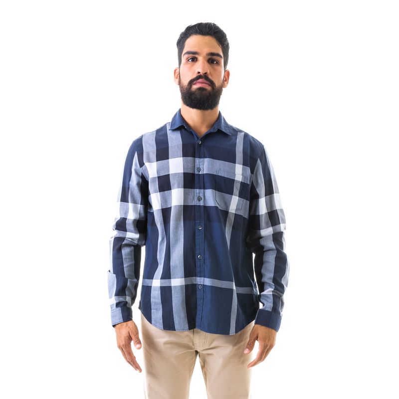 66298-Camisa-Burberry-Quadriculada-Azul-Marinho-Manga-Longa-1