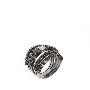 Anel Diamante Central e Diamantes Negros