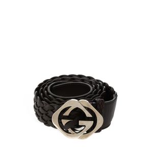 Cinto Gucci Couro Entrelaçado Marrom
