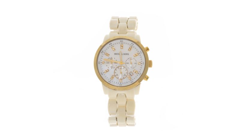 Relogio Michael Kors Branco e Dourado Brecho de luxo Prettynew