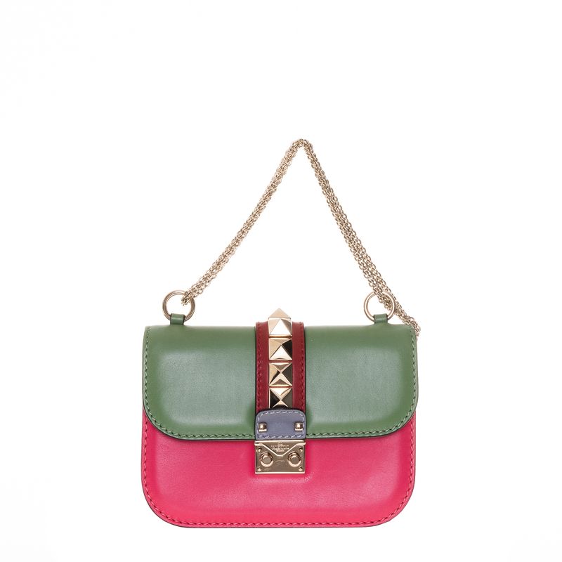 Bolsa-Valentino-Glam-Lock-Pequena-Rosa-e-Verde