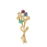 Broche-Vintage-Buque-Flores-Dourado