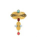 Broche-Vintage-Fendi-Dourado-Acetato-Azul-Verde-e-Vermelho
