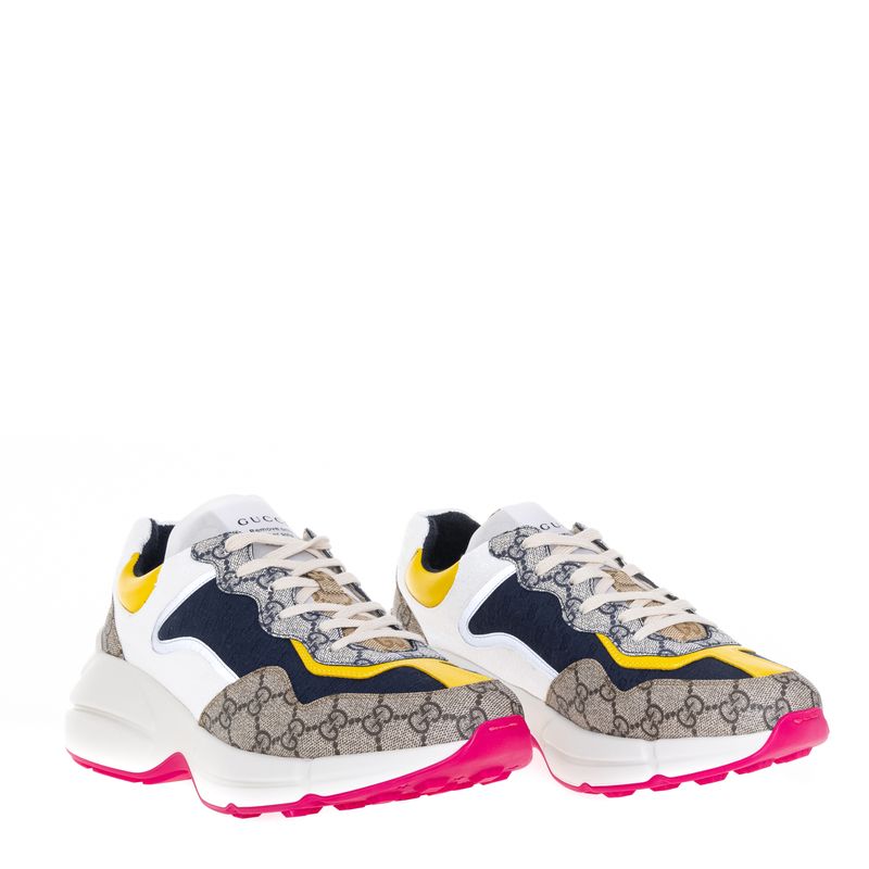 Tenis-Gucci-GG-Rhyton-Canvas-e-Nylon-Bege-Branco-e-Azul