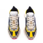 Tenis-Gucci-GG-Rhyton-Canvas-e-Nylon-Bege-Branco-e-Azul