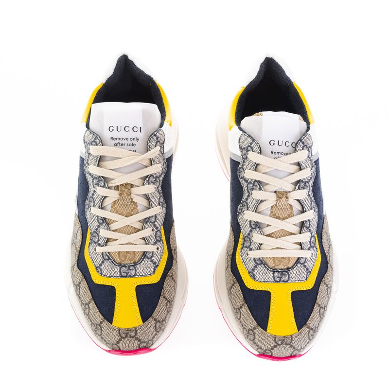 Tenis-Gucci-GG-Rhyton-Canvas-e-Nylon-Bege-Branco-e-Azul