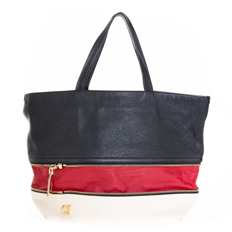 Bolsa-Salvatore-Ferragamo-Tote-Extensivel-Couro-Preto-Branco-e-Vermelho