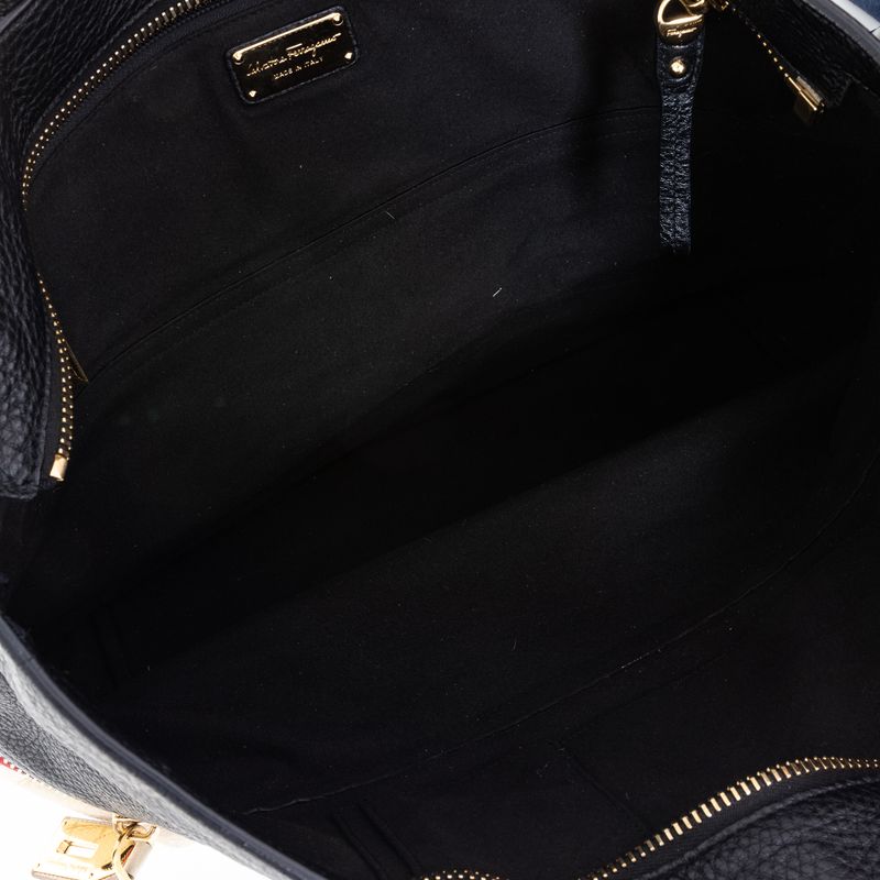 Bolsa-Salvatore-Ferragamo-Tote-Extensivel-Couro-Preto-Branco-e-Vermelho