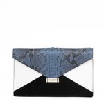 Clutch-Celine-Diamond-Couro-Preto-Branco-e-Phyton-Azul