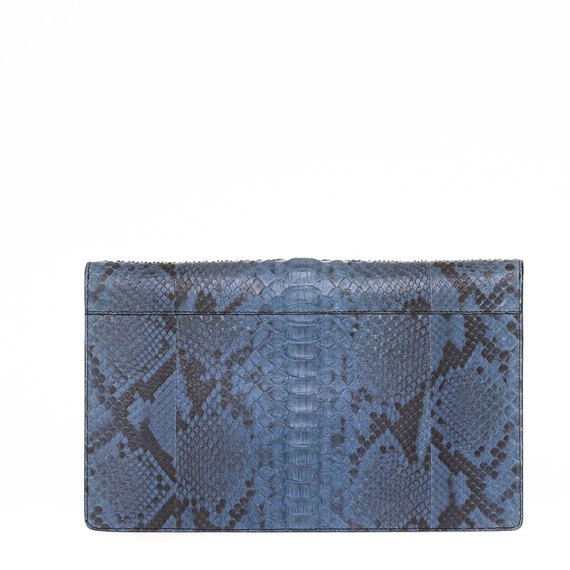 Clutch-Celine-Diamond-Couro-Preto-Branco-e-Phyton-Azul