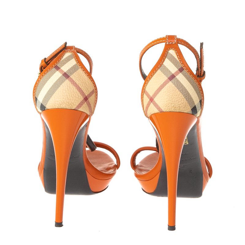 Sandalia-Burberry-House-Check-e-Couro-Laranja