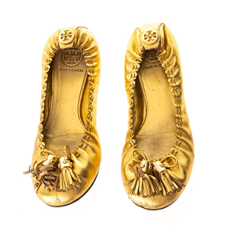 Sapatilha-Tory-Burch-Tassel-Couro-Dourada