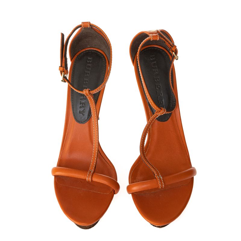 Sandalia-Burberry-House-Check-e-Couro-Laranja