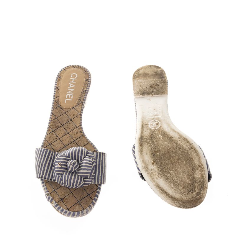 Slide-Chanel-Camelia-Listrada-Azul-e-Branco