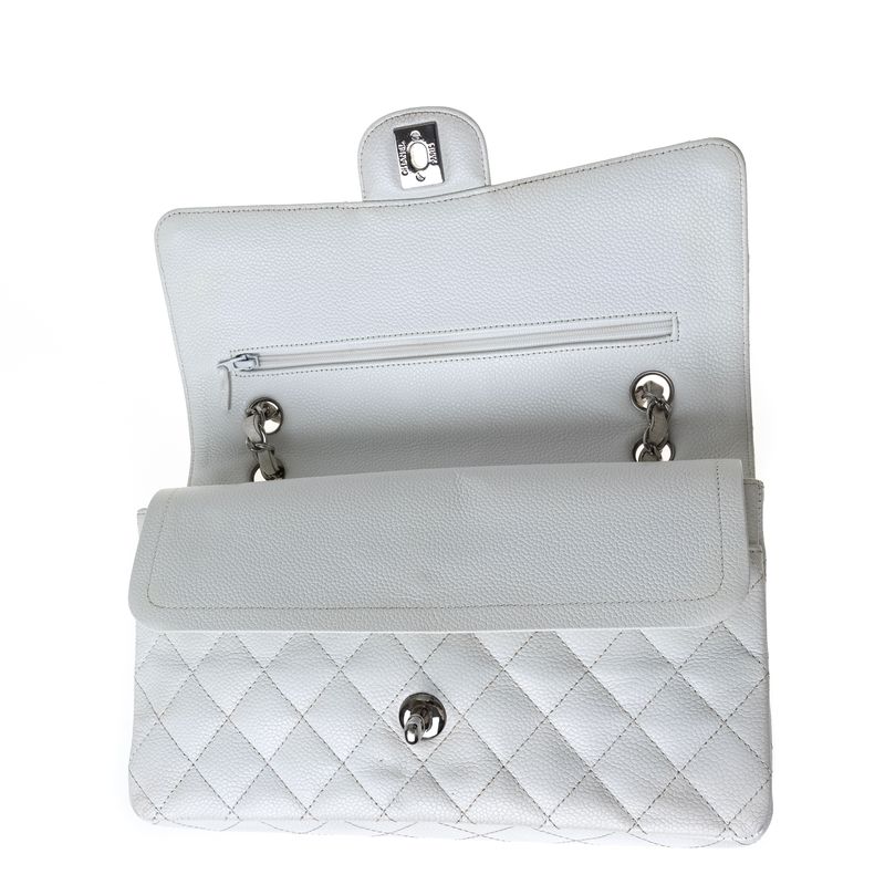 Bolsa-Chanel-Classica-Double-Flap-Caviar-Branco