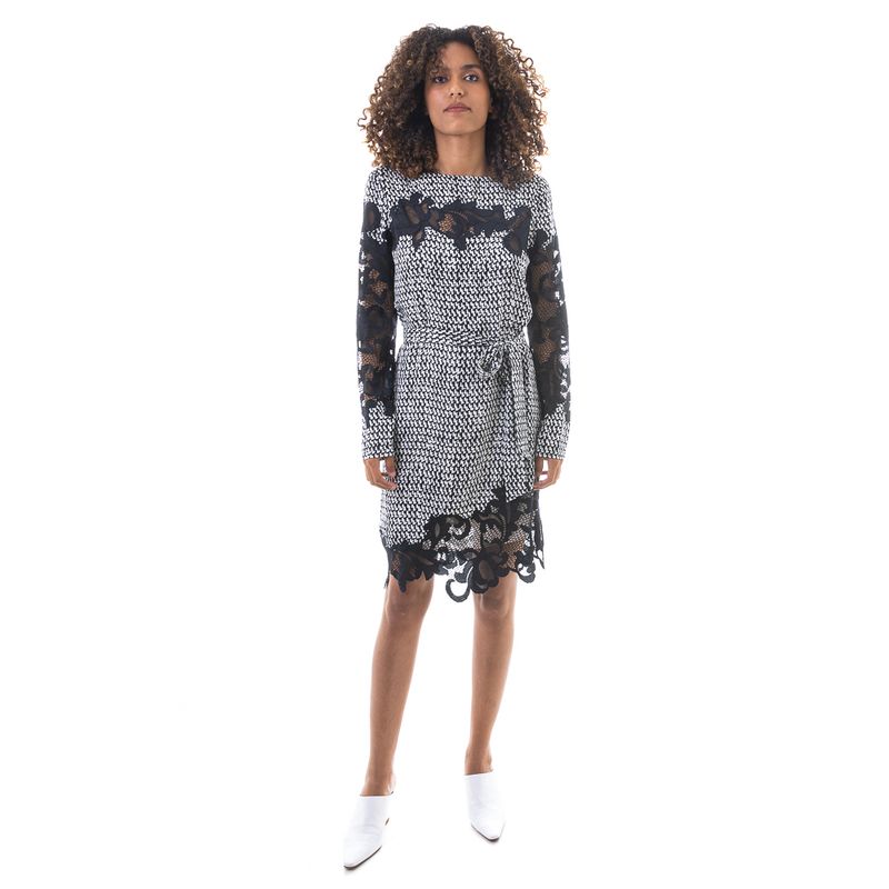 Vestido-Diane-Von-Furstenberg-Estampa-Preto-e-Branco-e-Renda