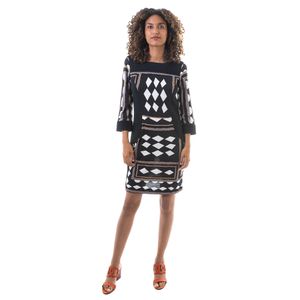 Vestido Diane Von Furstenberg Estampado Preto Branco e Azul