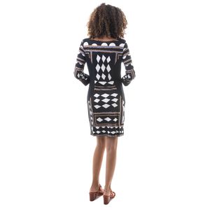 Vestido Diane Von Furstenberg Estampado Preto Branco e Azul
