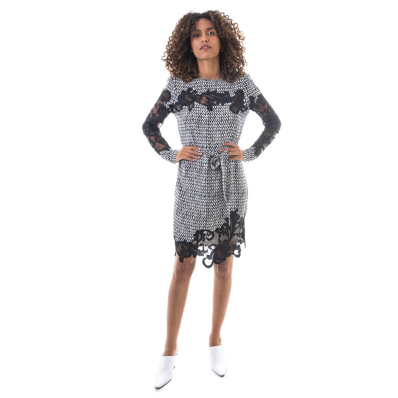 Vestido-Diane-Von-Furstenberg-Estampa-Preto-e-Branco-e-Renda