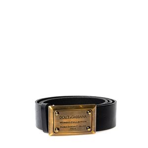 Cinto Dolce & Gabbana Couro Preto Fivela Retangular Dourada