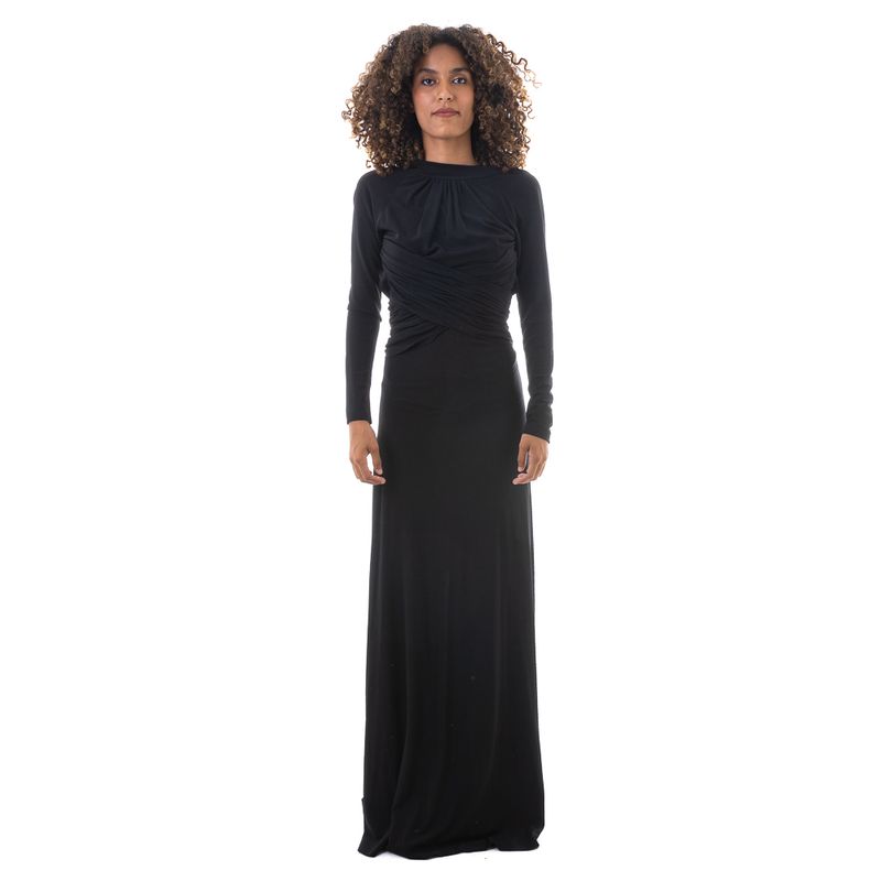 Vestido-Longo-Drapeado-Costas-Nuas-Preto