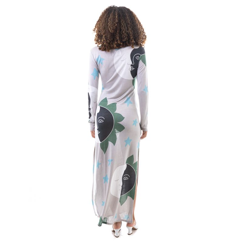 Vestido-Longo-Cinza-Estampado-Lua-e-Estrelas