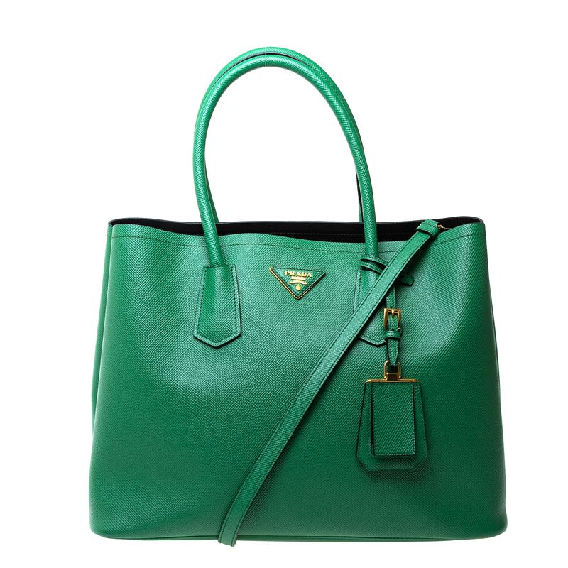 Bolsa-Prada-Cuir-Double-Grande-Saffiano-Verde