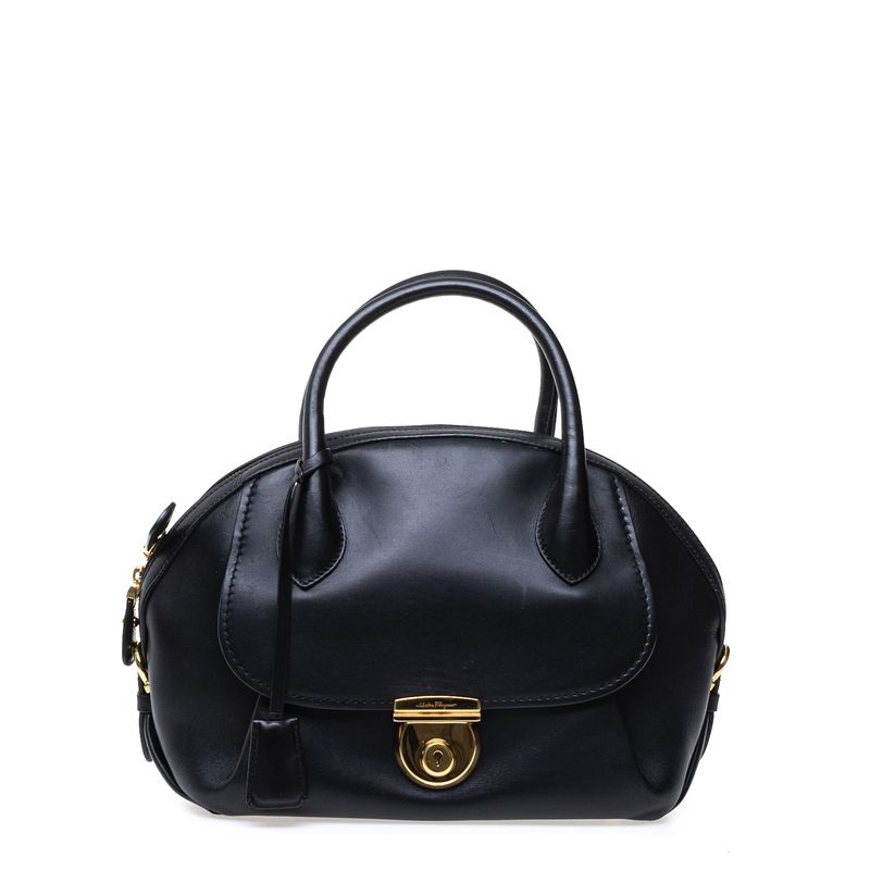 Bolsa-Salvatore-Ferragamo-Tote-Preta-com-Fechadura