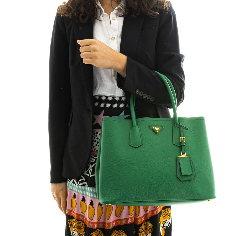 Bolsa-Prada-Cuir-Double-Grande-Saffiano-Verde