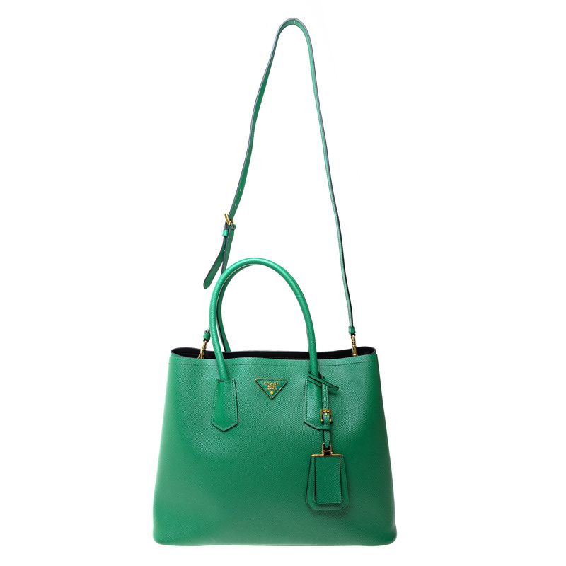 Bolsa-Prada-Cuir-Double-Grande-Saffiano-Verde