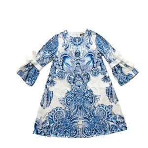 Vestido Roberto Cavalli Infantil Estampado Azul e Branca