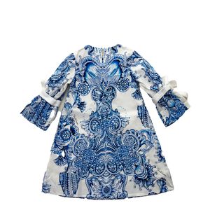 Vestido Roberto Cavalli Infantil Estampado Azul e Branca