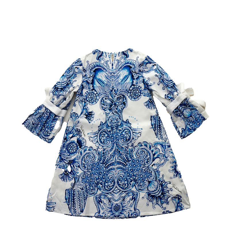 Vestido-Roberto-Cavalli-Infantil-Estampado-Azul-e-Branca