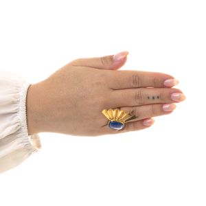 Anel Aron & Hirsch Leque Ouro Amarelo e Lápis Lazuli
