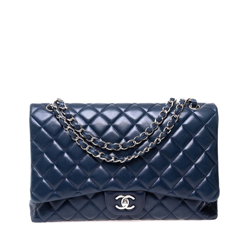 Bolsa-Chanel-Classic-Maxi-Single-Flap-Lambskin-Azul-Marinho