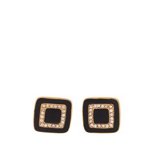 Brinco Quadrado Esmaltado Preto com Cristais
