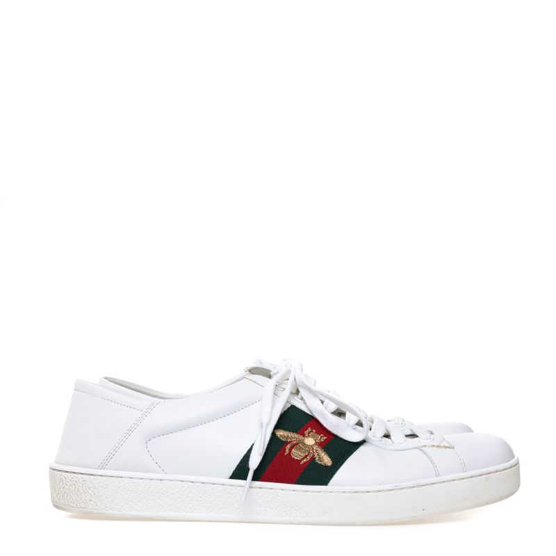 Tenis-Gucci-Ace-Branco-Faixa-Web-Bordado-Abelha