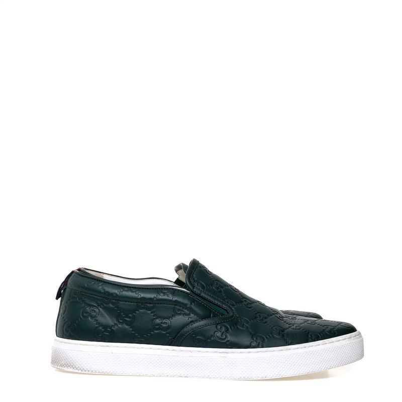 Tenis-Gucci-Slip-On-GG-Supreme-Couro-Verde-Musgo