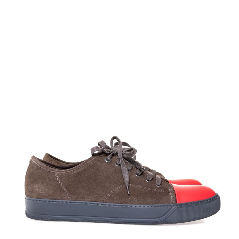 Tenis-Lanvin-Camurca-Marrom-e-Bico-Vermelho