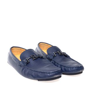 Mocassim Balmain Couro Azul Marinho com Logo