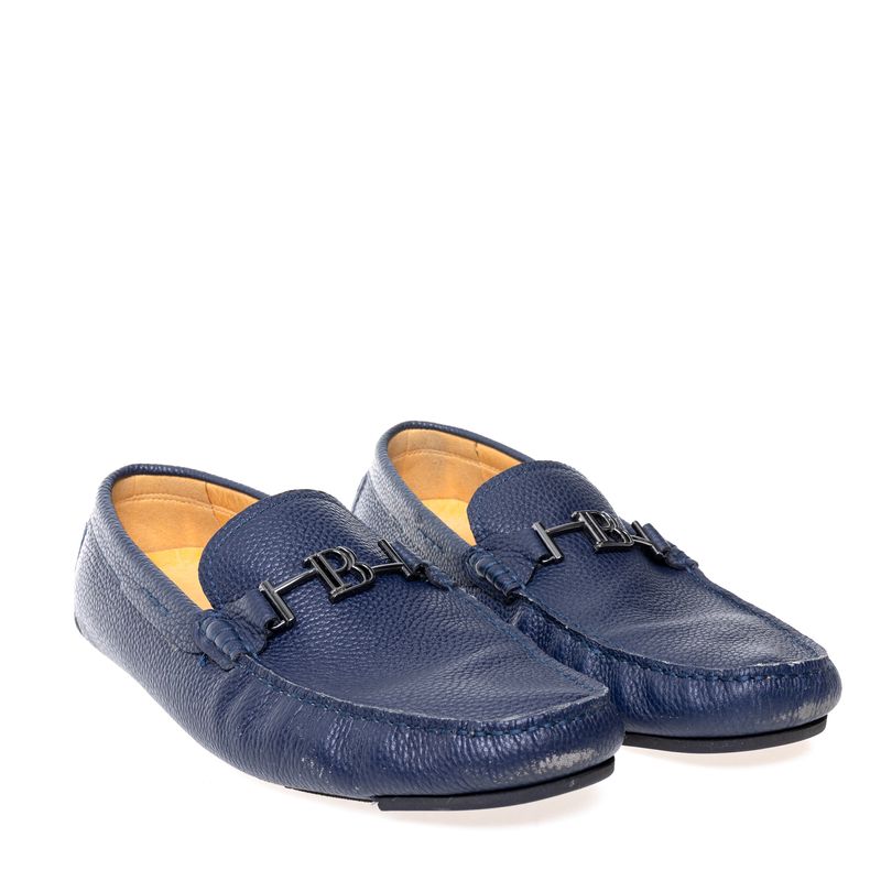 Mocassim-Balmain-Couro-Azul-Marinho-com-Logo