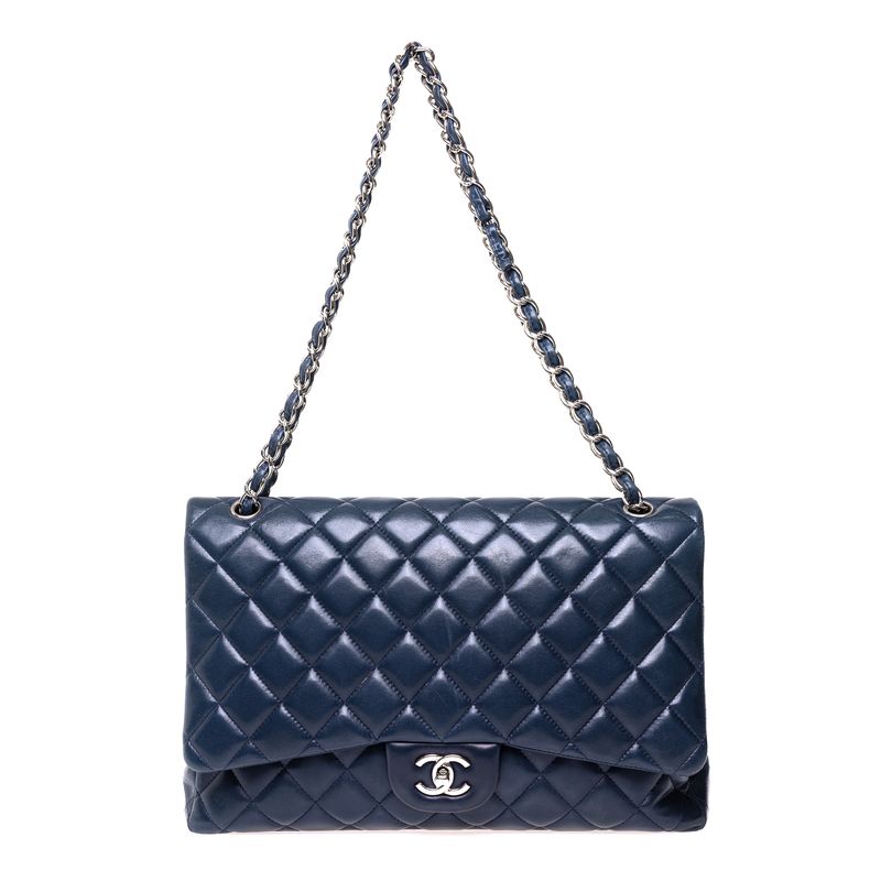 Bolsa-Chanel-Classic-Maxi-Single-Flap-Lambskin-Azul-Marinho