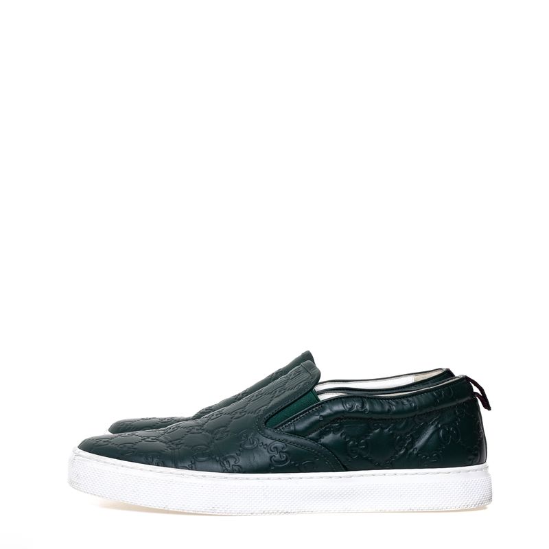 Tenis-Gucci-Slip-On-GG-Supreme-Couro-Verde-Musgo