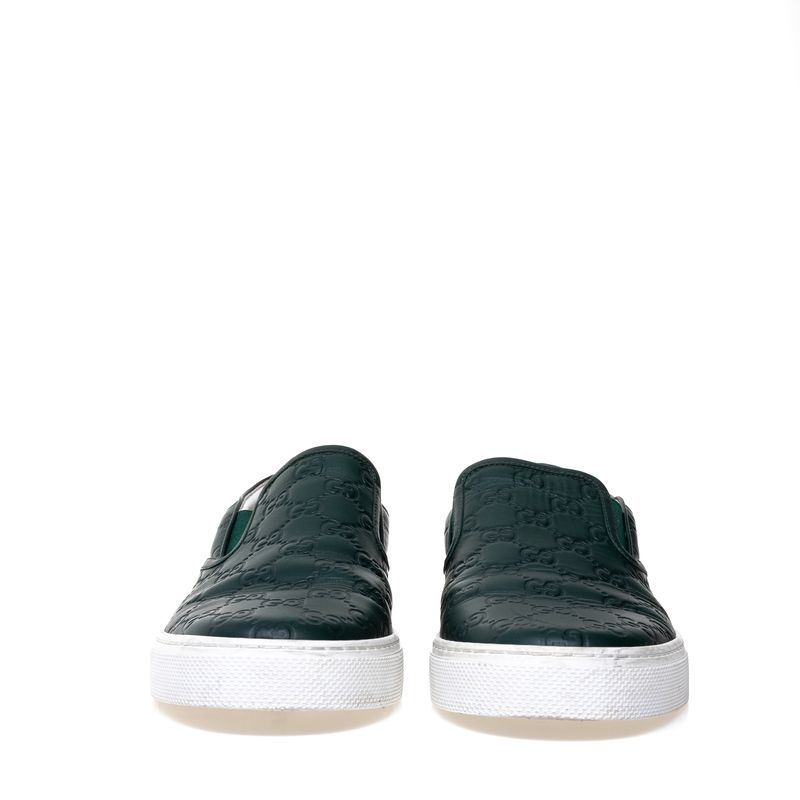 Tenis-Gucci-Slip-On-GG-Supreme-Couro-Verde-Musgo