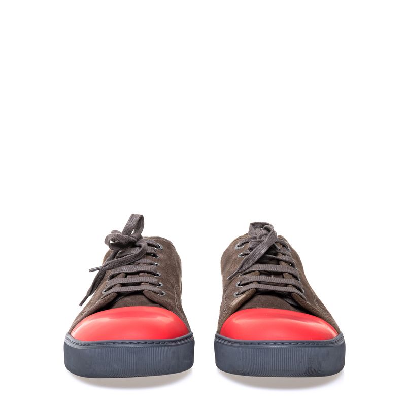 Tenis-Lanvin-Camurca-Marrom-e-Bico-Vermelho