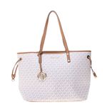 Bolsa-Michael-Kors-Tote-Monogram-Branco-e-Caramelo-com-Clutch
