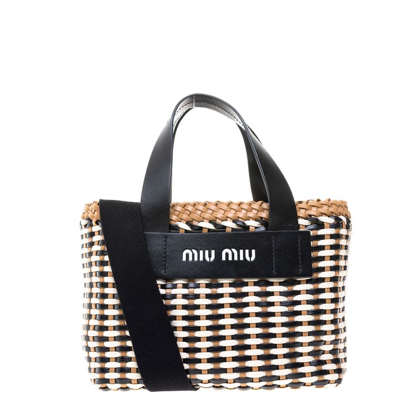 Bolsa-Miu-Miu-Tote-Couro-Trancado-Branco-Preto-e-Bege