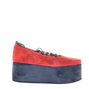 Sapato Plataforma Botti + Alix Camurça Azul Marinho e Vermelho